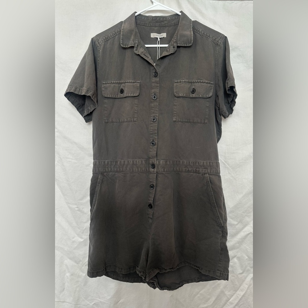 Outerknown Women's Short Sleeve Utility Romper - Charcoal Brown